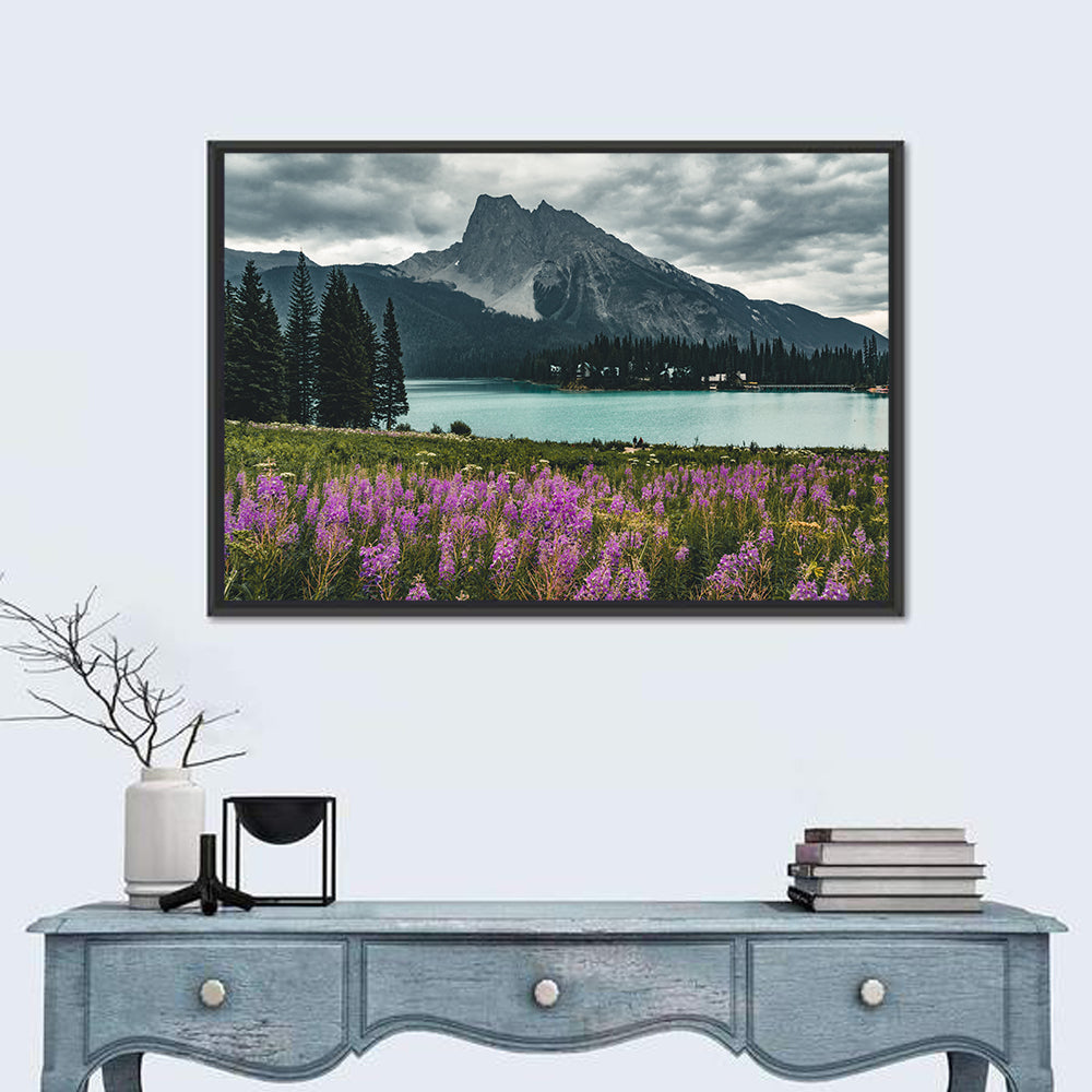 Emerald Lake with Fireweed Wall Art in a room, landscape