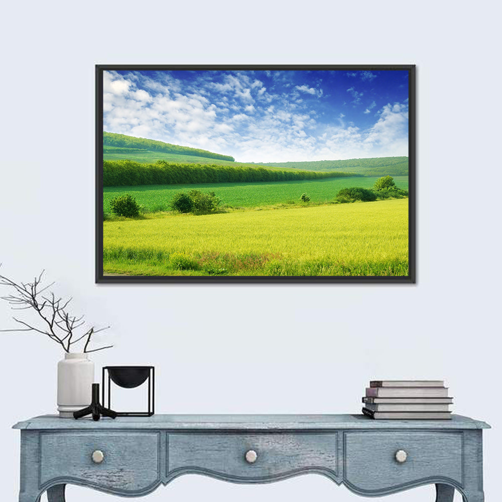 Green Spring Meadow Wall Art in a room, landscape