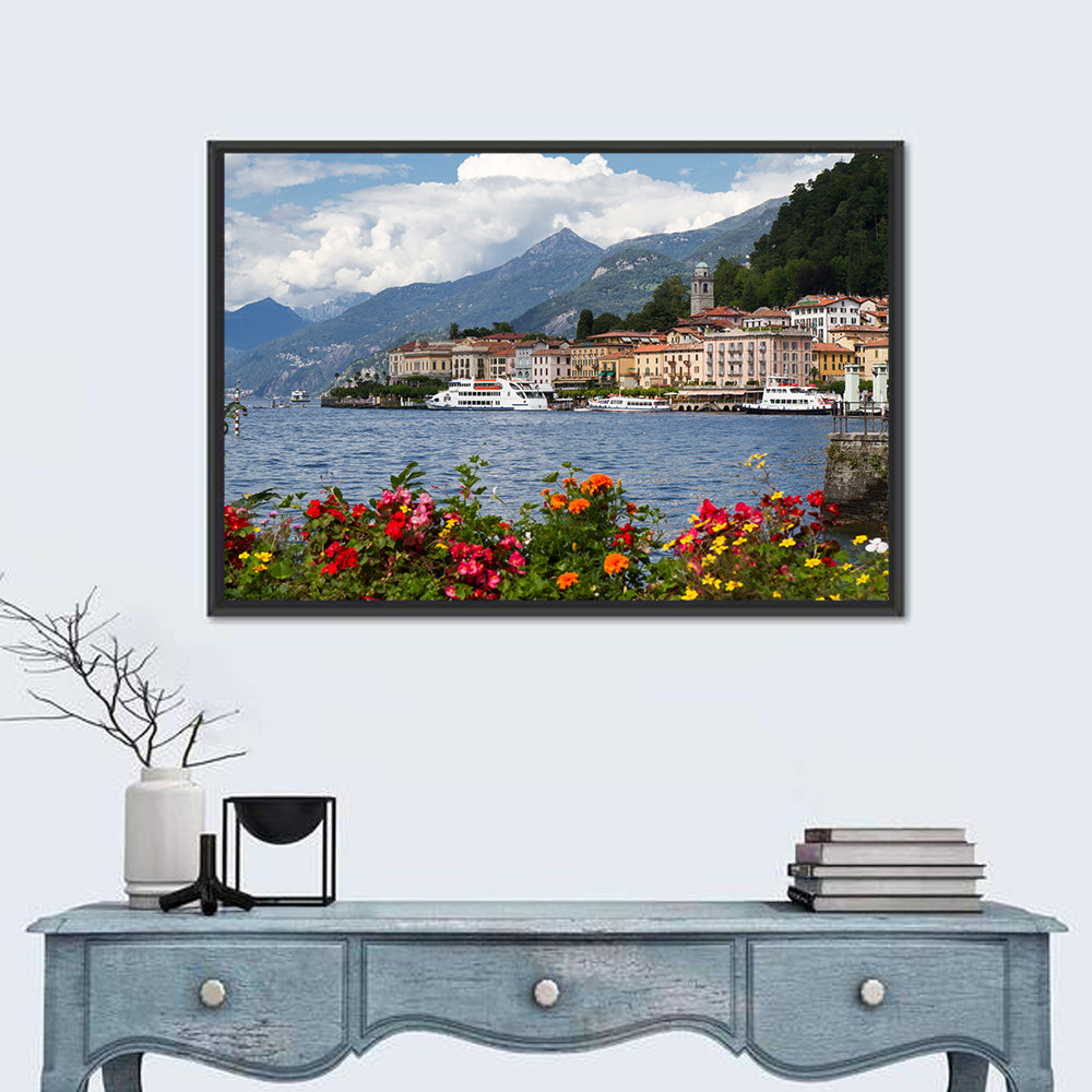 Bellagio Floral Shore Lake Como Wall Art in a room, landscape