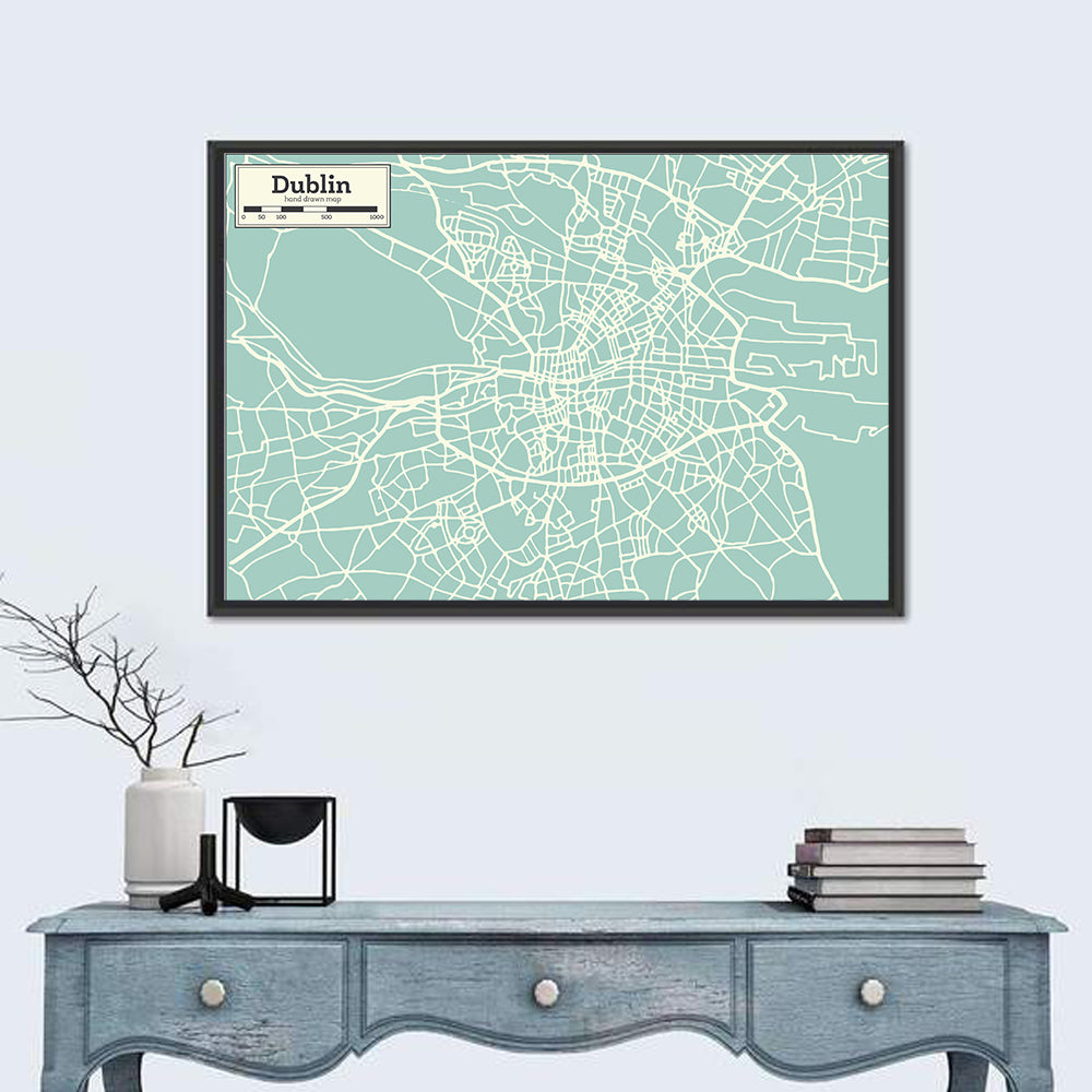 Dublin Street Grid Map Wall Art in a room, landscape