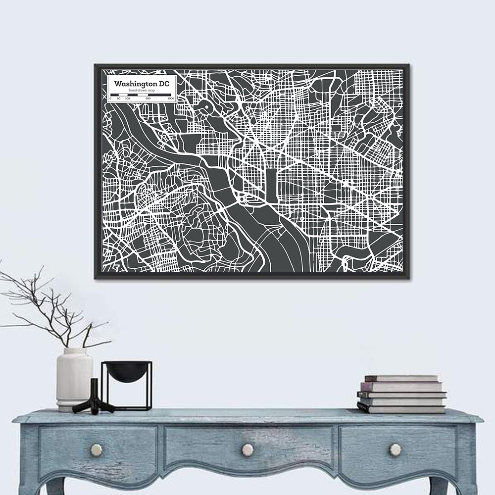 Washington D.c. River Grid Map Wall Art