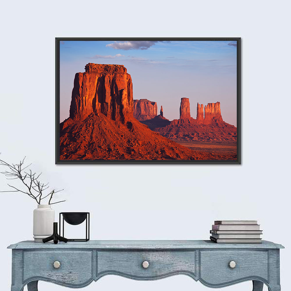Monument Valley Mesa at Golden Hour Wall Art in a room, landscape