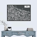 Algiers City Map, Minimal Gray Wall Art