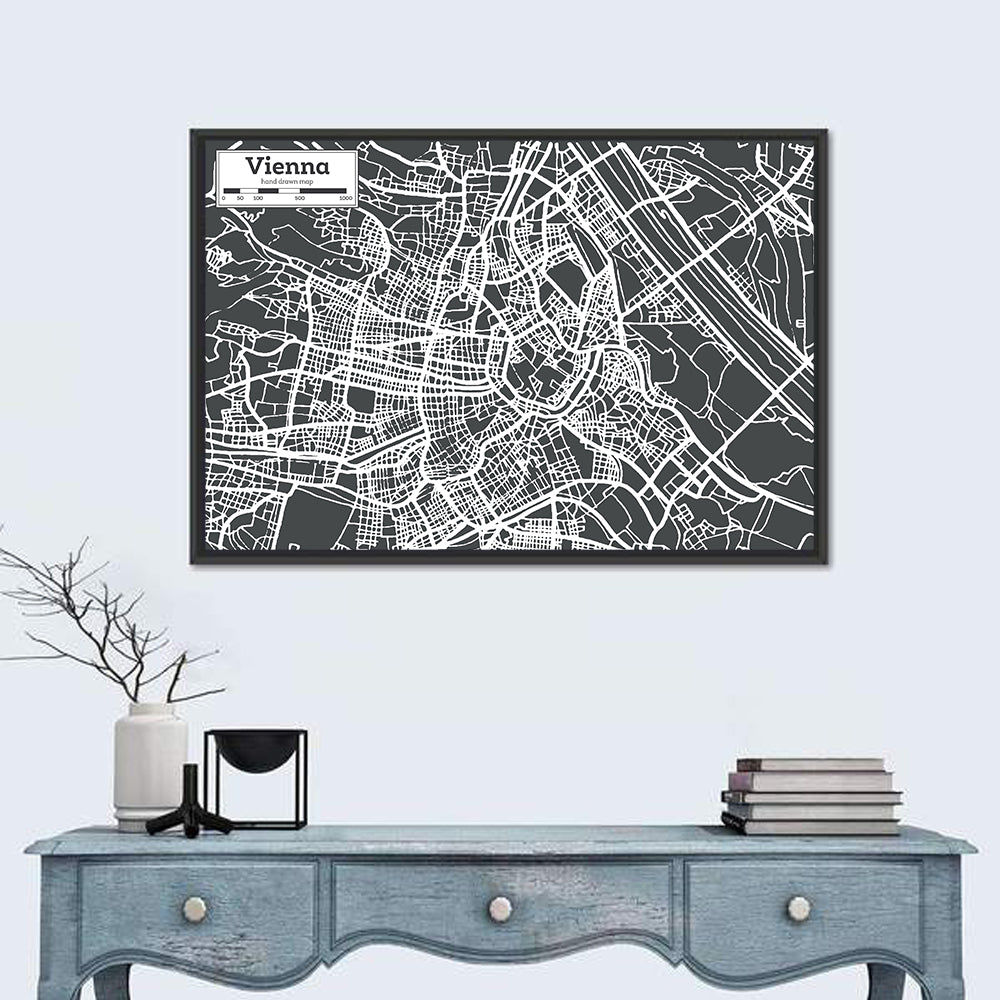 Vienna Street Map Wall Art in a room, landscape