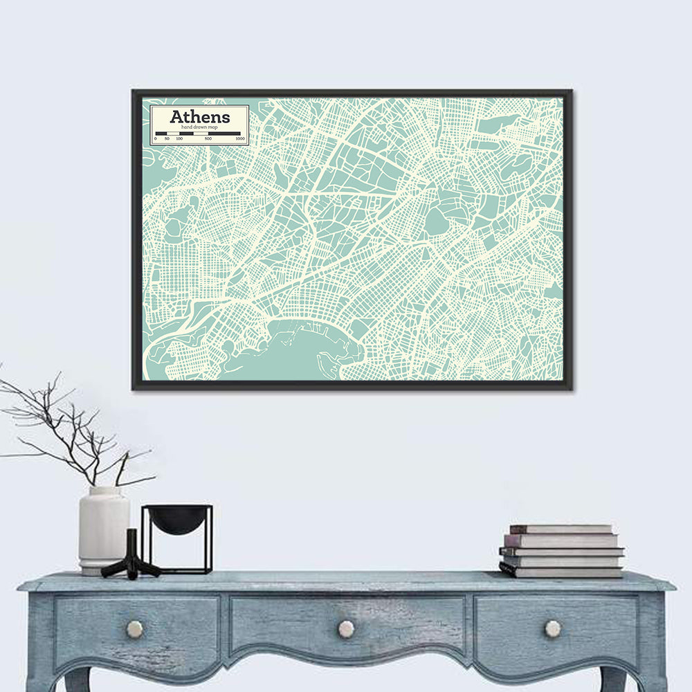Athens Coastal Map Wall Art in a room, landscape