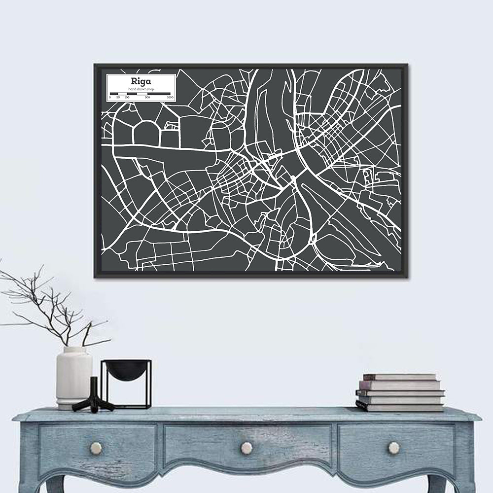 Riga Aerial Map Wall Art in a room, landscape