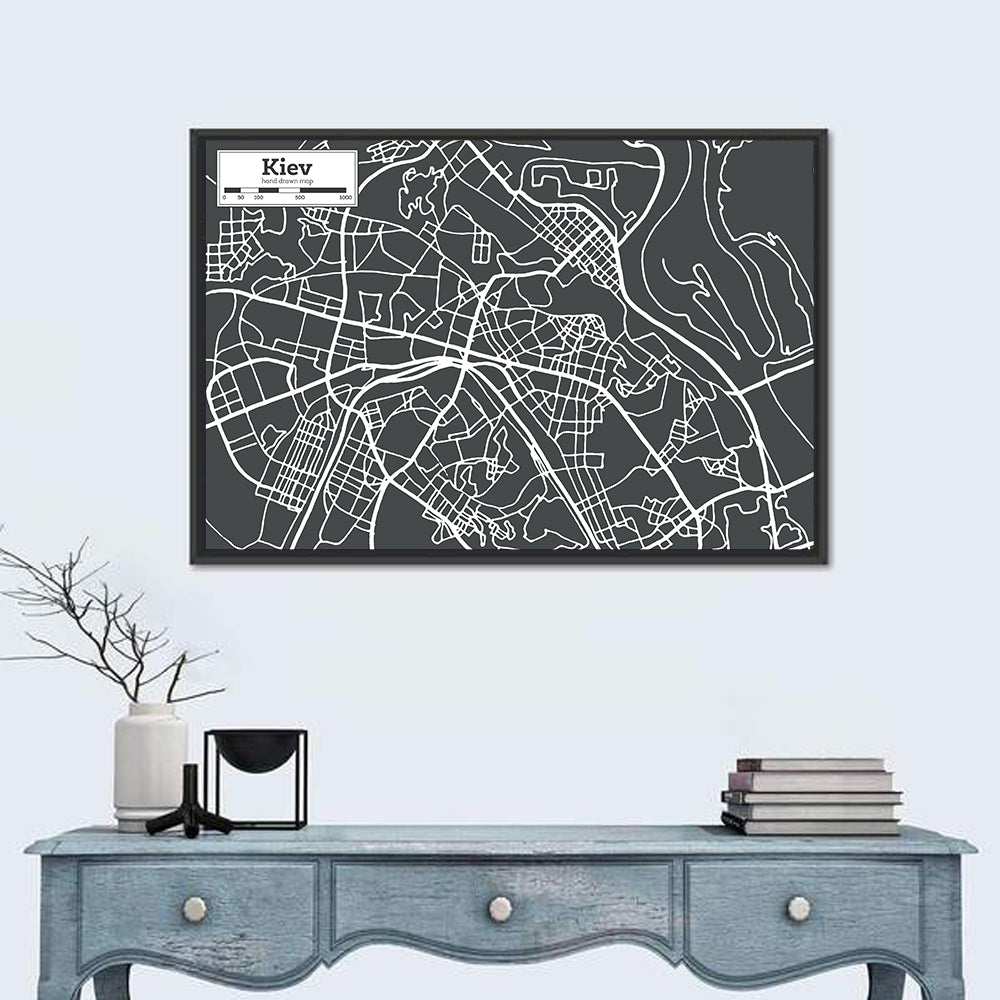 Kiev Street Grid Map Wall Art in a room, landscape
