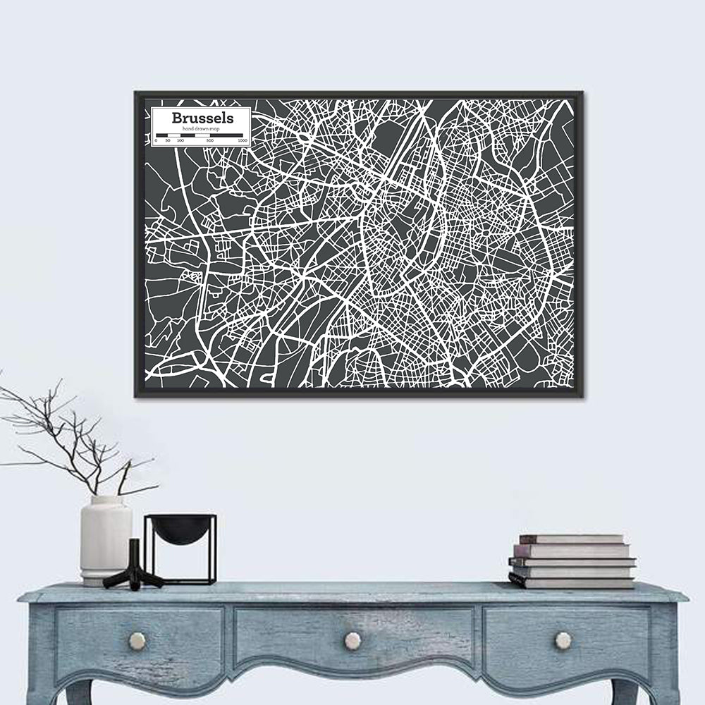 Brussels Street Grid Map Wall Art