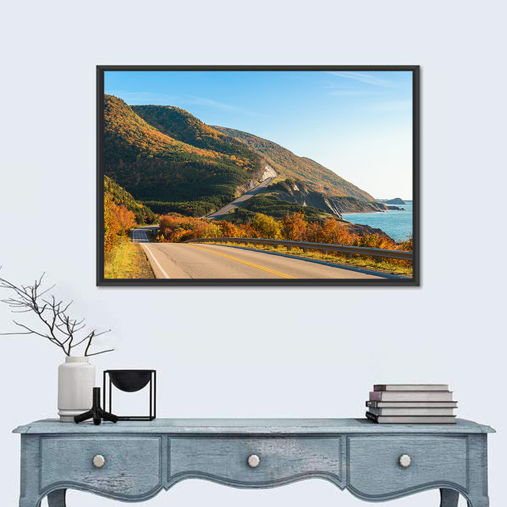 Cabot Trail Coastal Drive Wall Art in a room, landscape