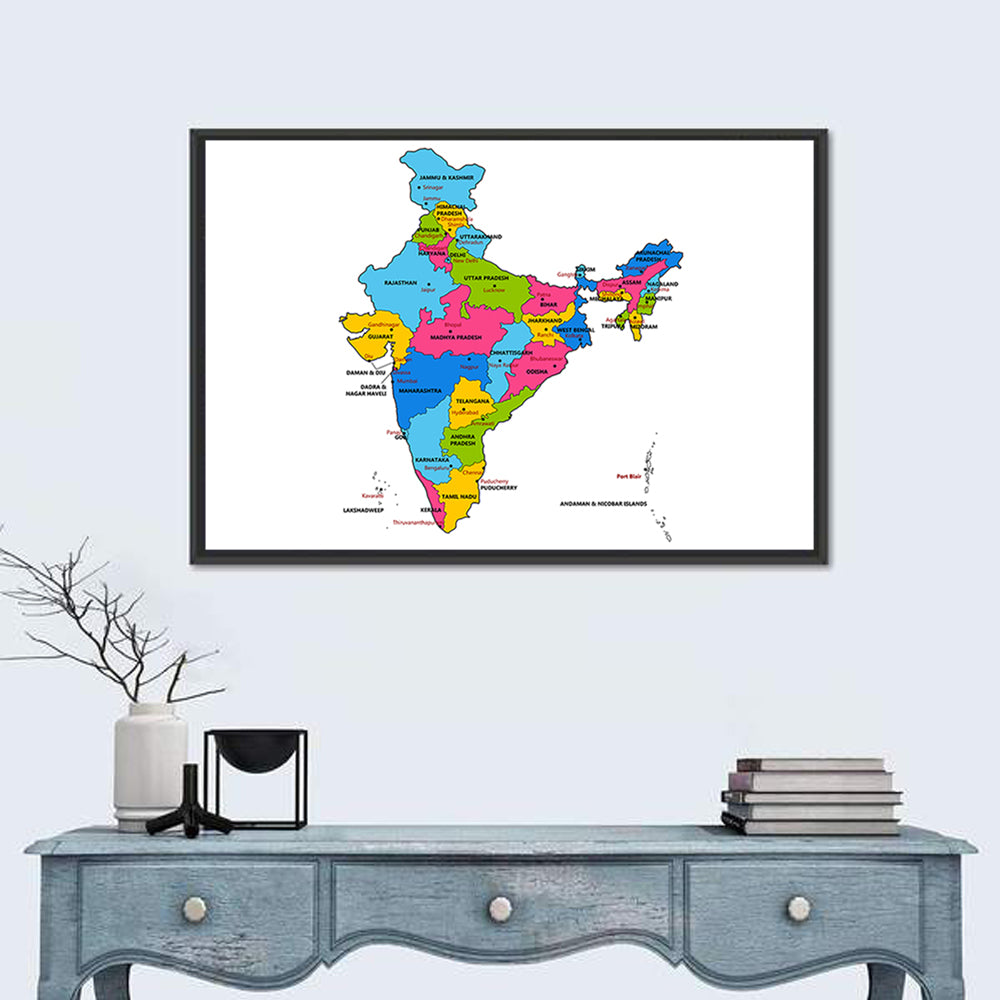 India Political Map Wall Art