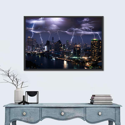 Lightning Storm Over City Wall Art