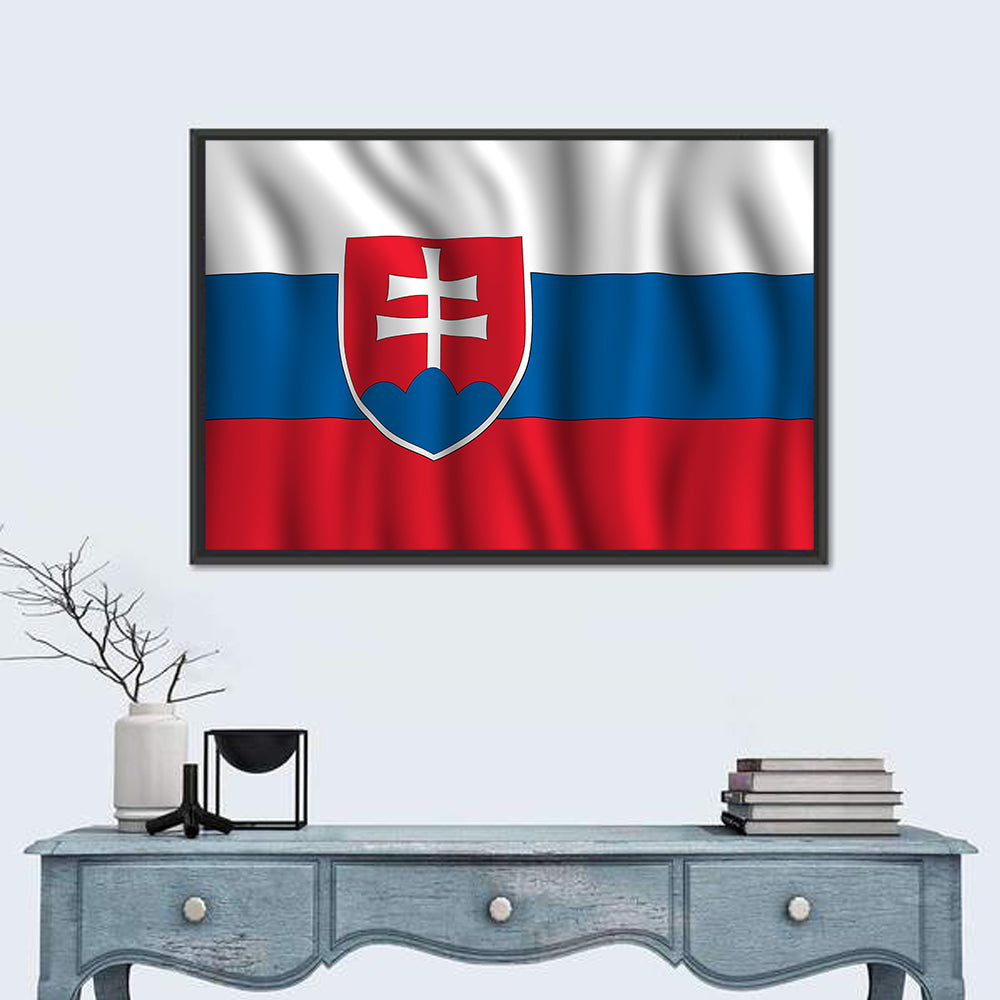 Slovak Flag with Heraldic Shield Wall Art in a room, landscape