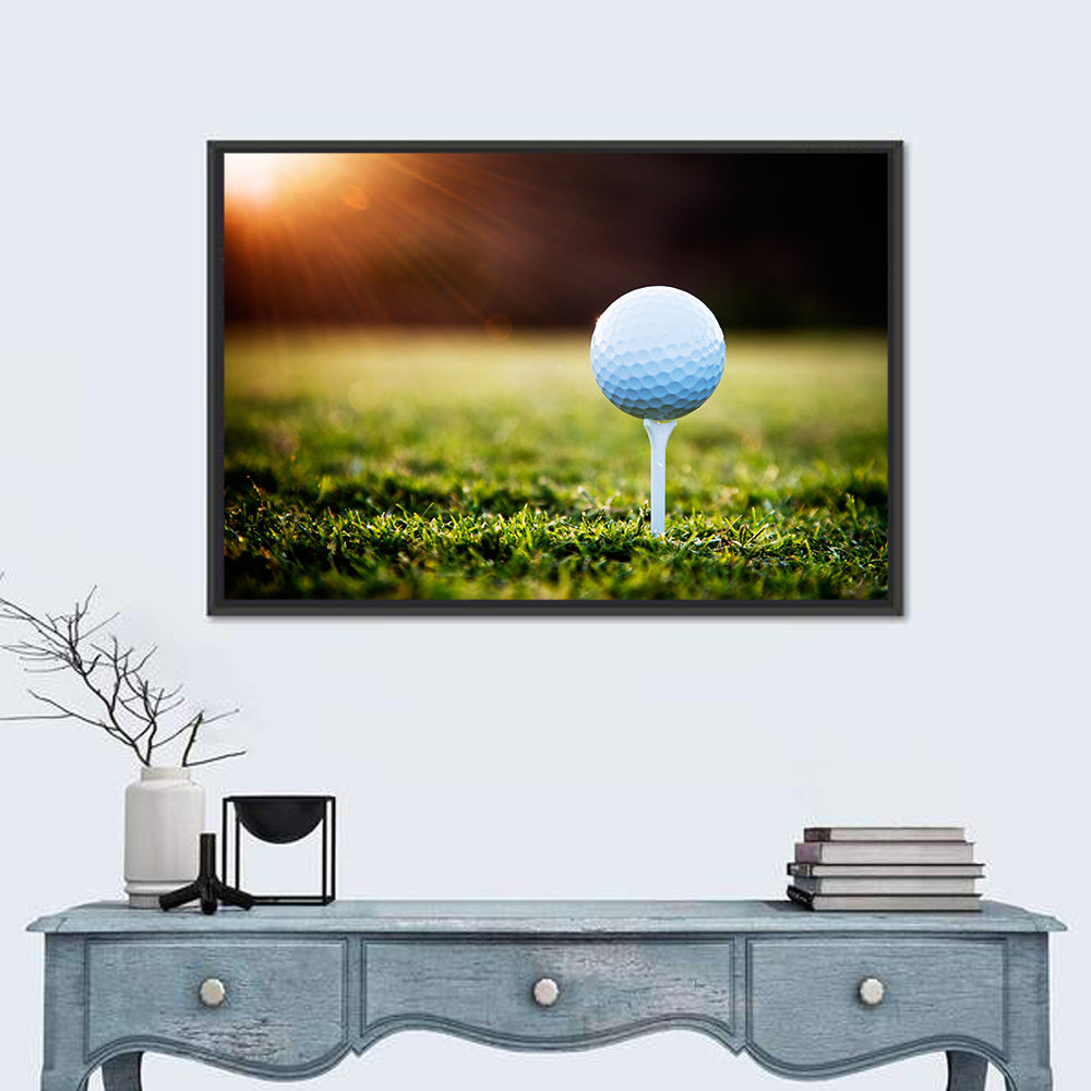 Golf Ball on Tee at Sunset Wall Art in a room, landscape