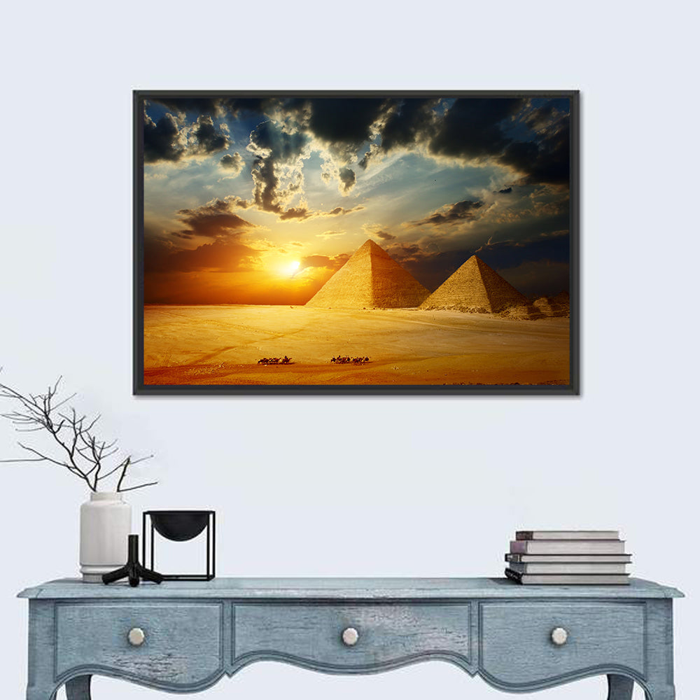 Great Pyramids of Giza at Dusk Wall Art in a room, landscape