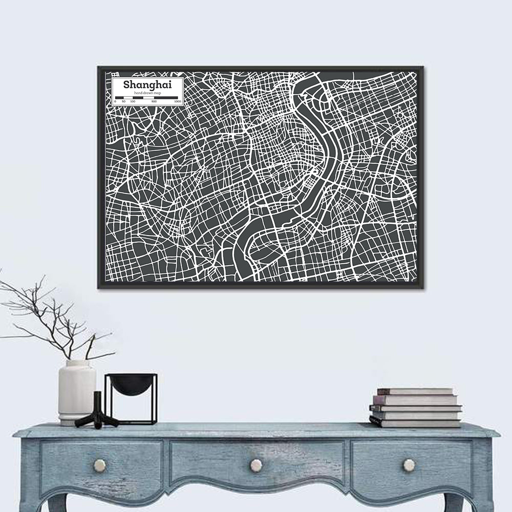 Shanghai Street Grid Map Wall Art