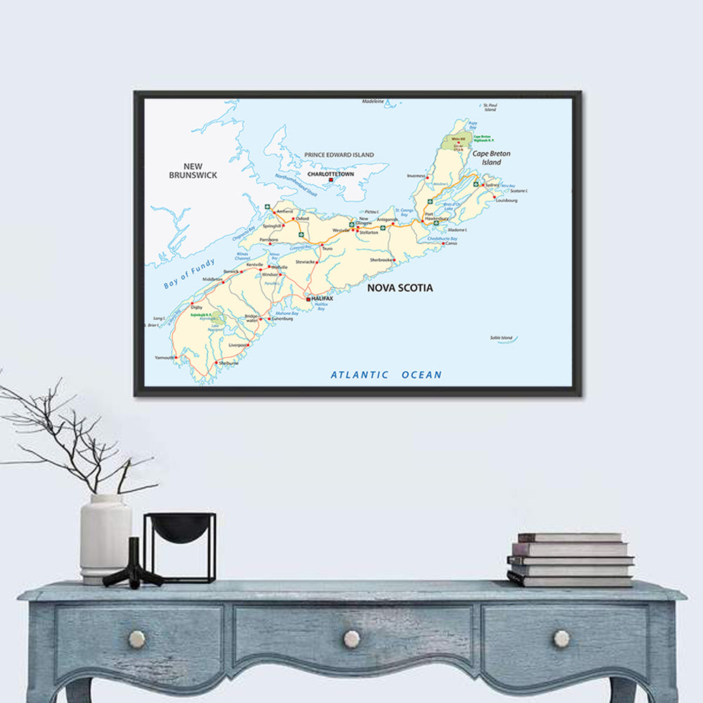Nova Scotia Nautical Map Wall Art in a room, landscape