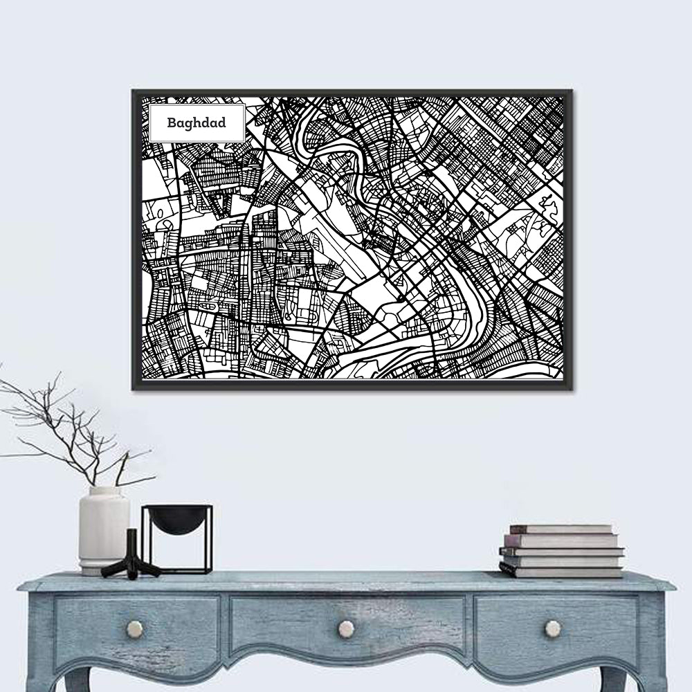 Baghdad Geometric Map Wall Art in a room, landscape