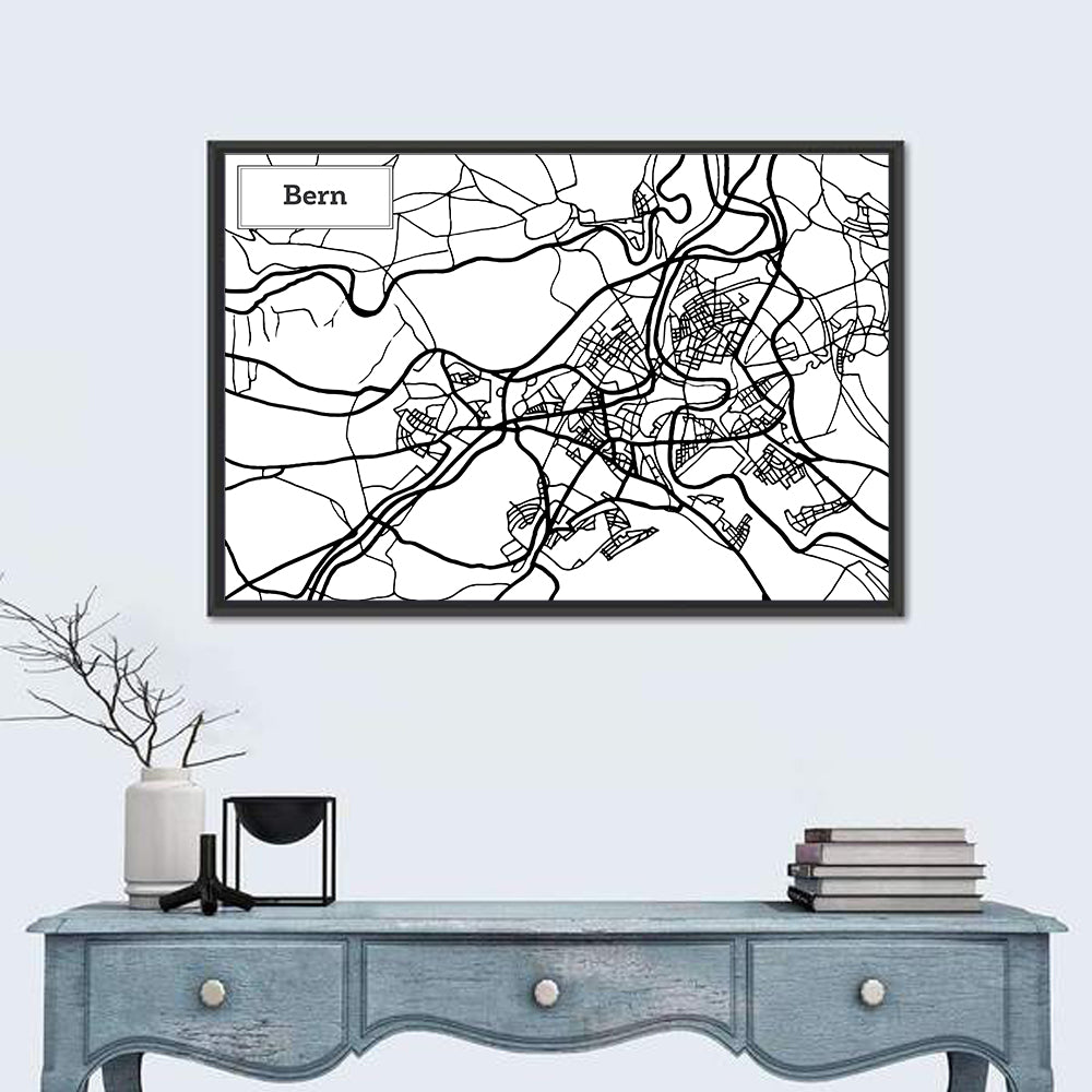 Bern City Map Wall Art in a room, landscape