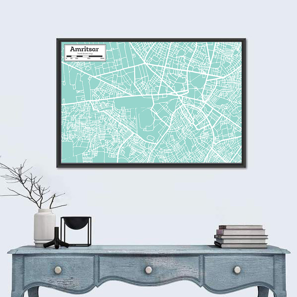 Amritsar Teal City Map Wall Art