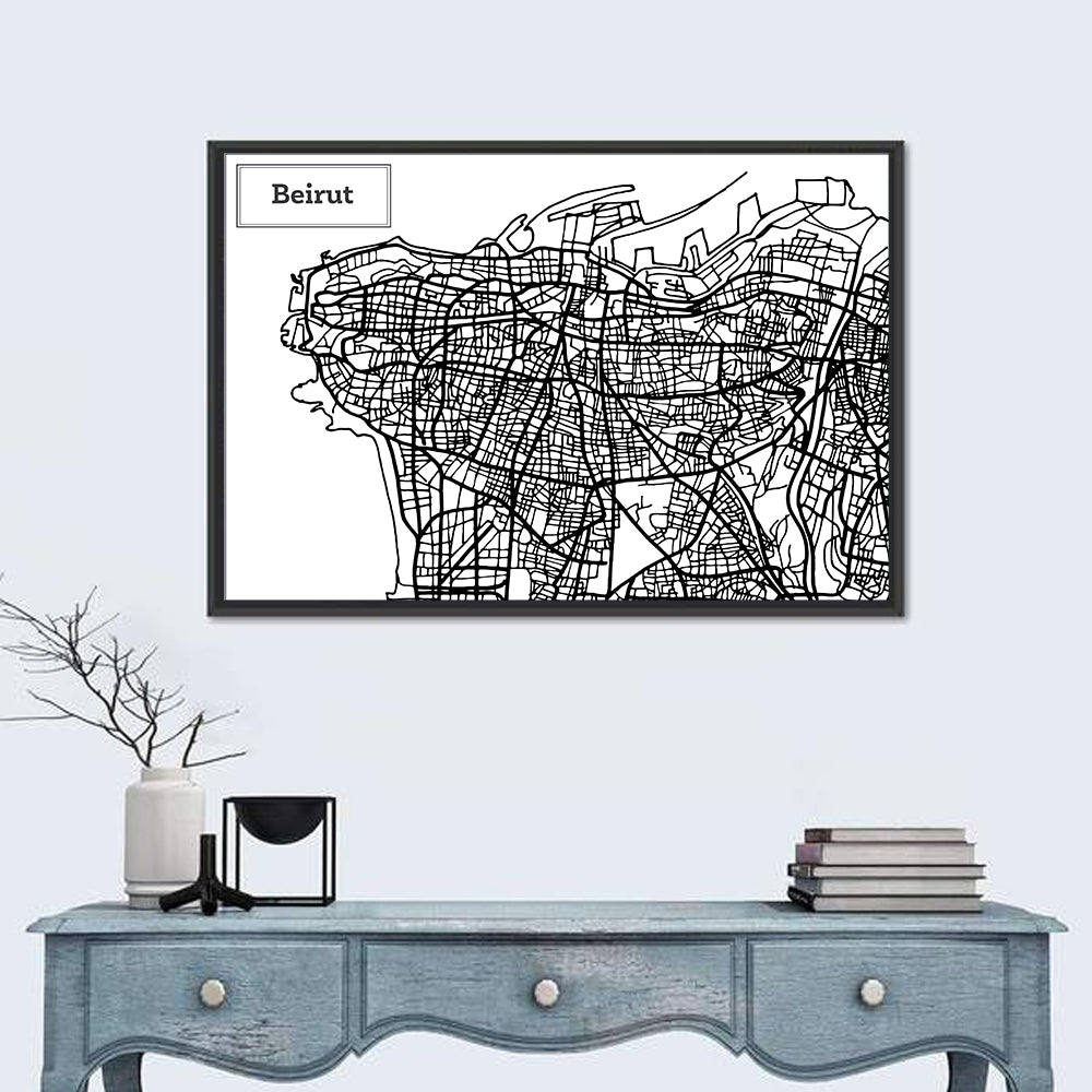 Beirut Street Grid Map Wall Art in a room, landscape