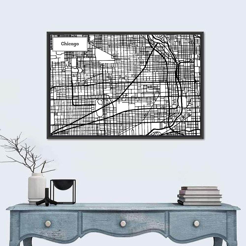 Chicago Street Grid Map Wall Art in a room, landscape
