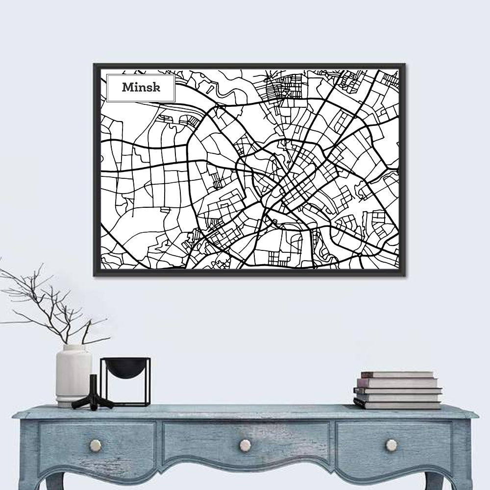 Minsk Street Grid Map Wall Art in a room, landscape