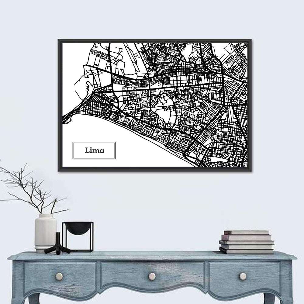 Lima Coastal Street Map Wall Art