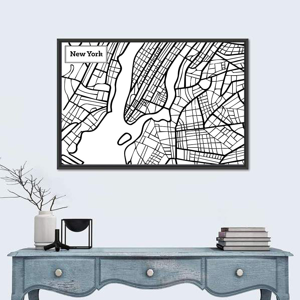 New York City Map, Manhattan Wall Art in a room, landscape