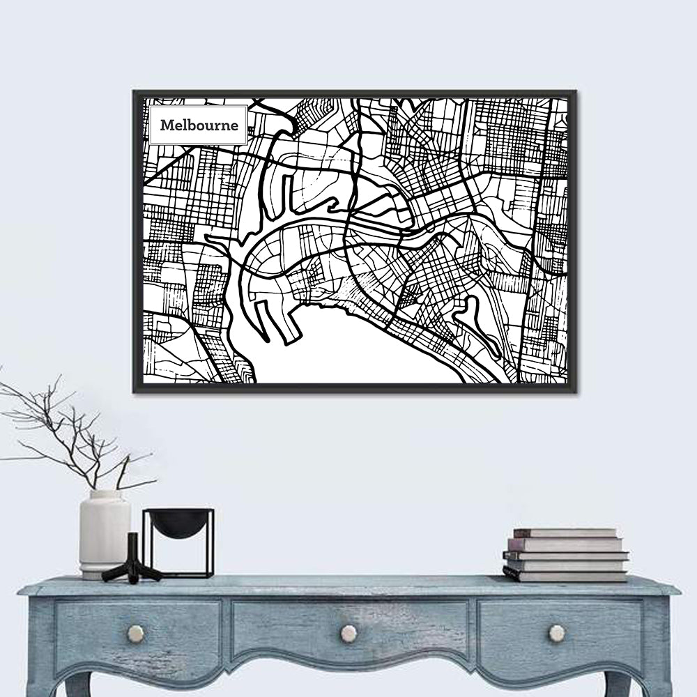 Melbourne Street Grid Map Wall Art