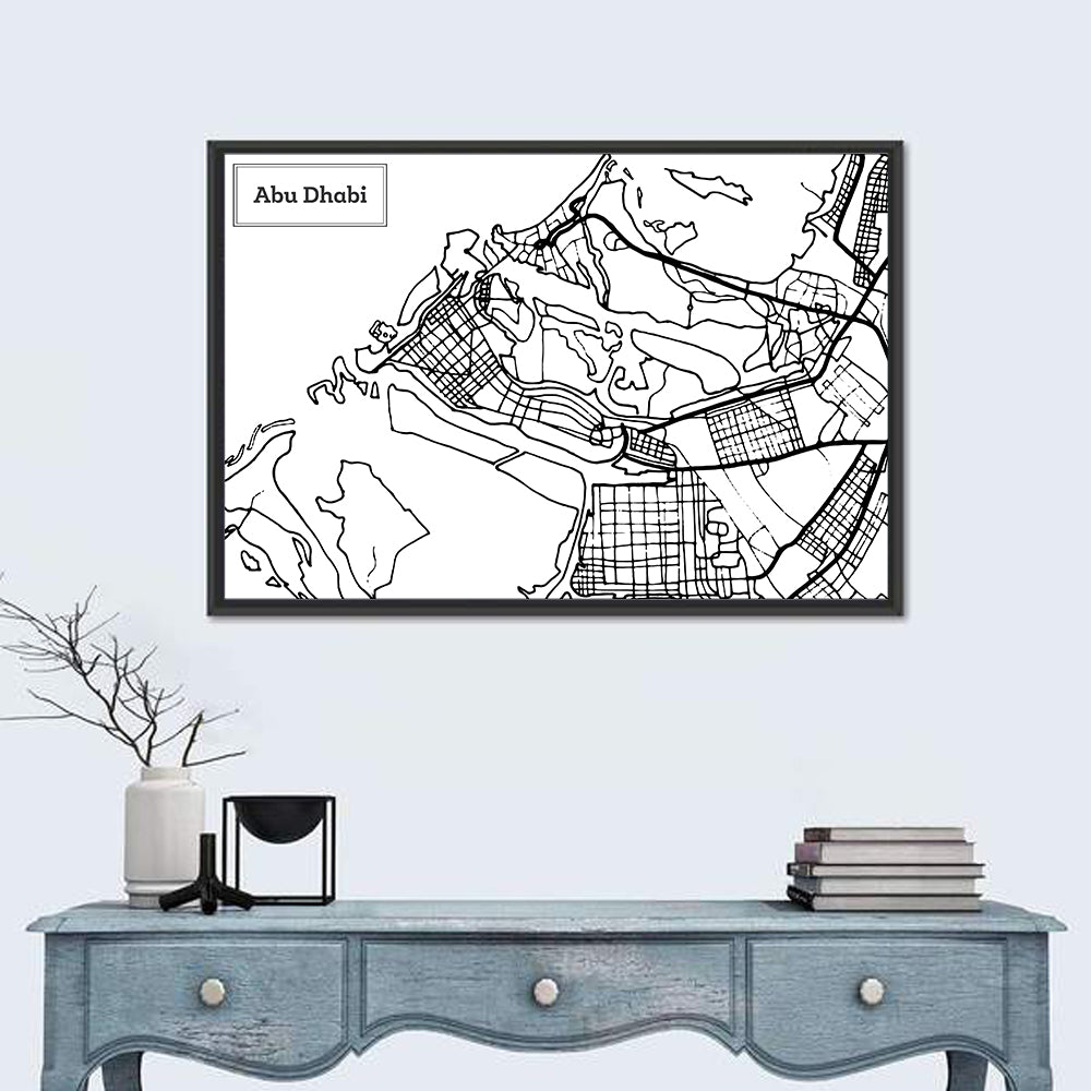 Abu Dhabi City Grid Map Wall Art in a room, landscape