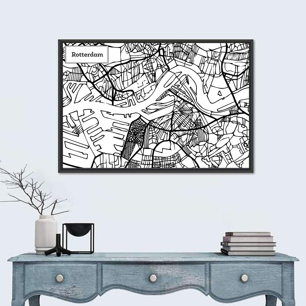Rotterdam City Map Wall Art in a room, landscape