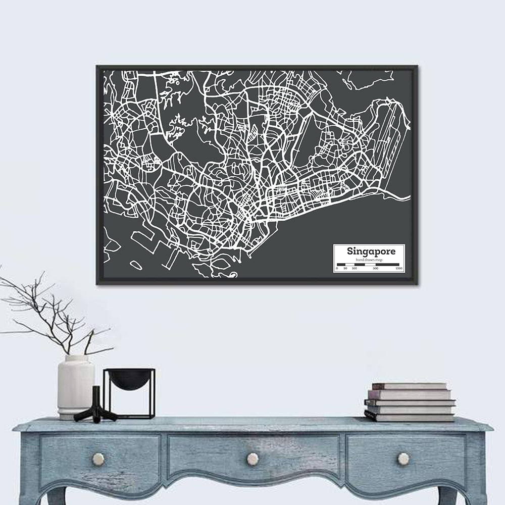 Singapore Minimal City Map Wall Art in a room, landscape