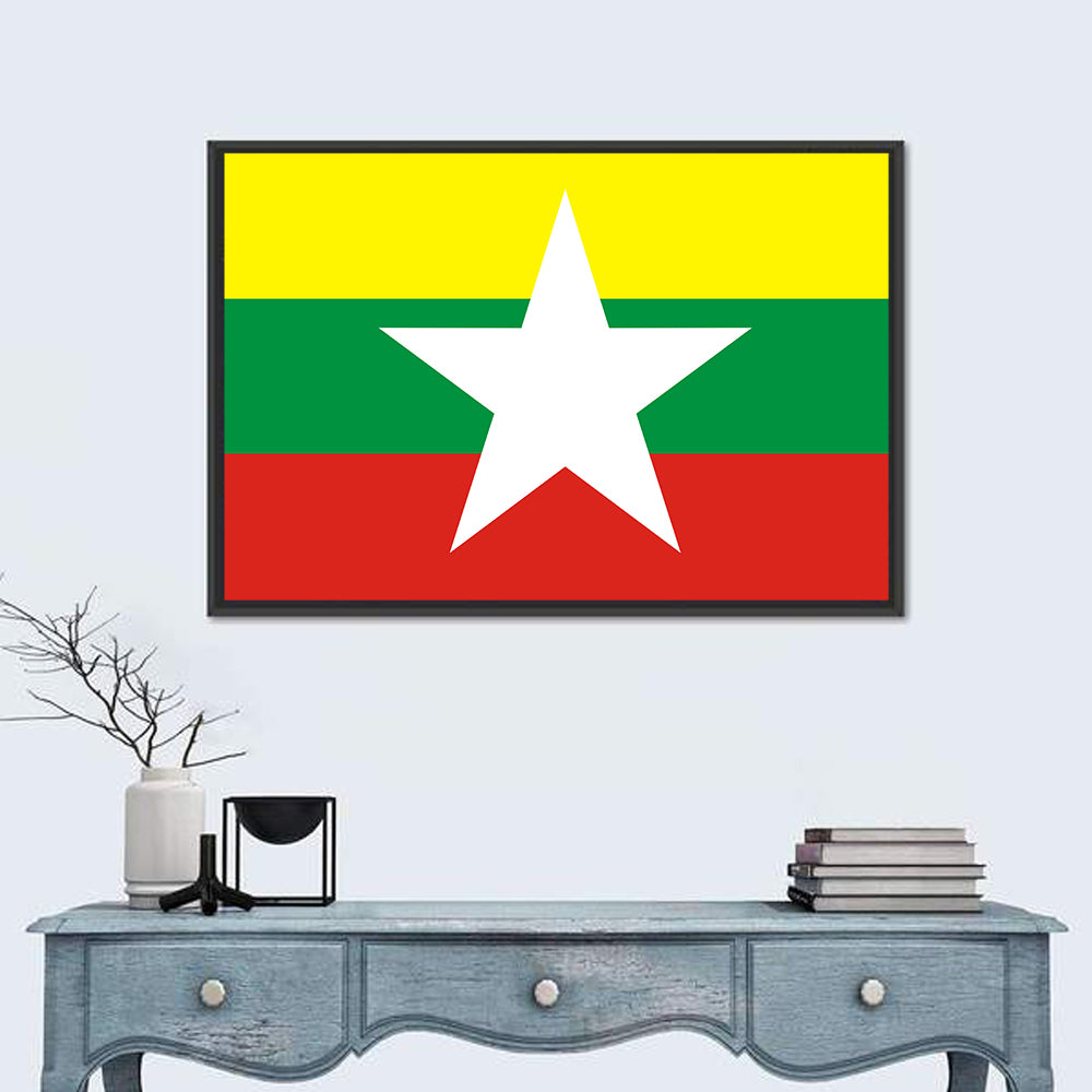 Myanmar Flag with Central Star Wall Art in a room, landscape