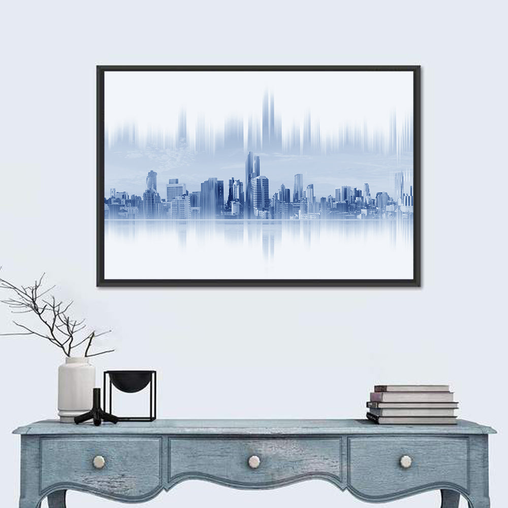 Abstract Skyscraper Reflection Wall Art in a room, landscape