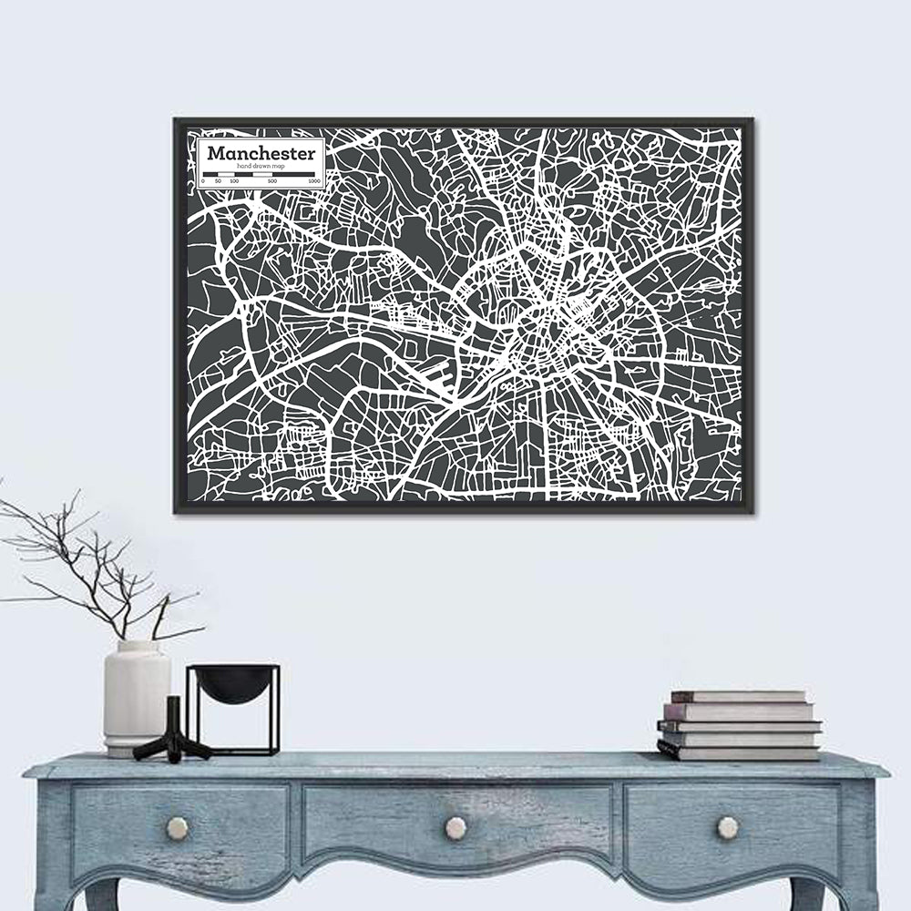 Manchester Street Grid Map Wall Art
