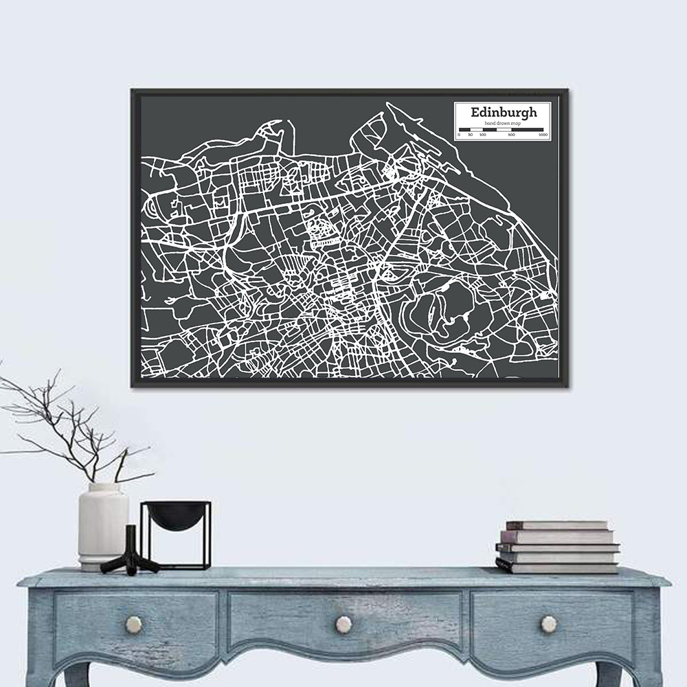 Edinburgh Minimalist City Map Wall Art in a room, landscape