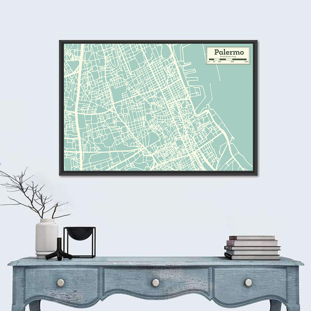 Palermo Coastal Map Wall Art
