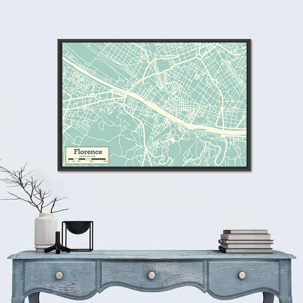 Florence Arno River Map Wall Art in a room, landscape