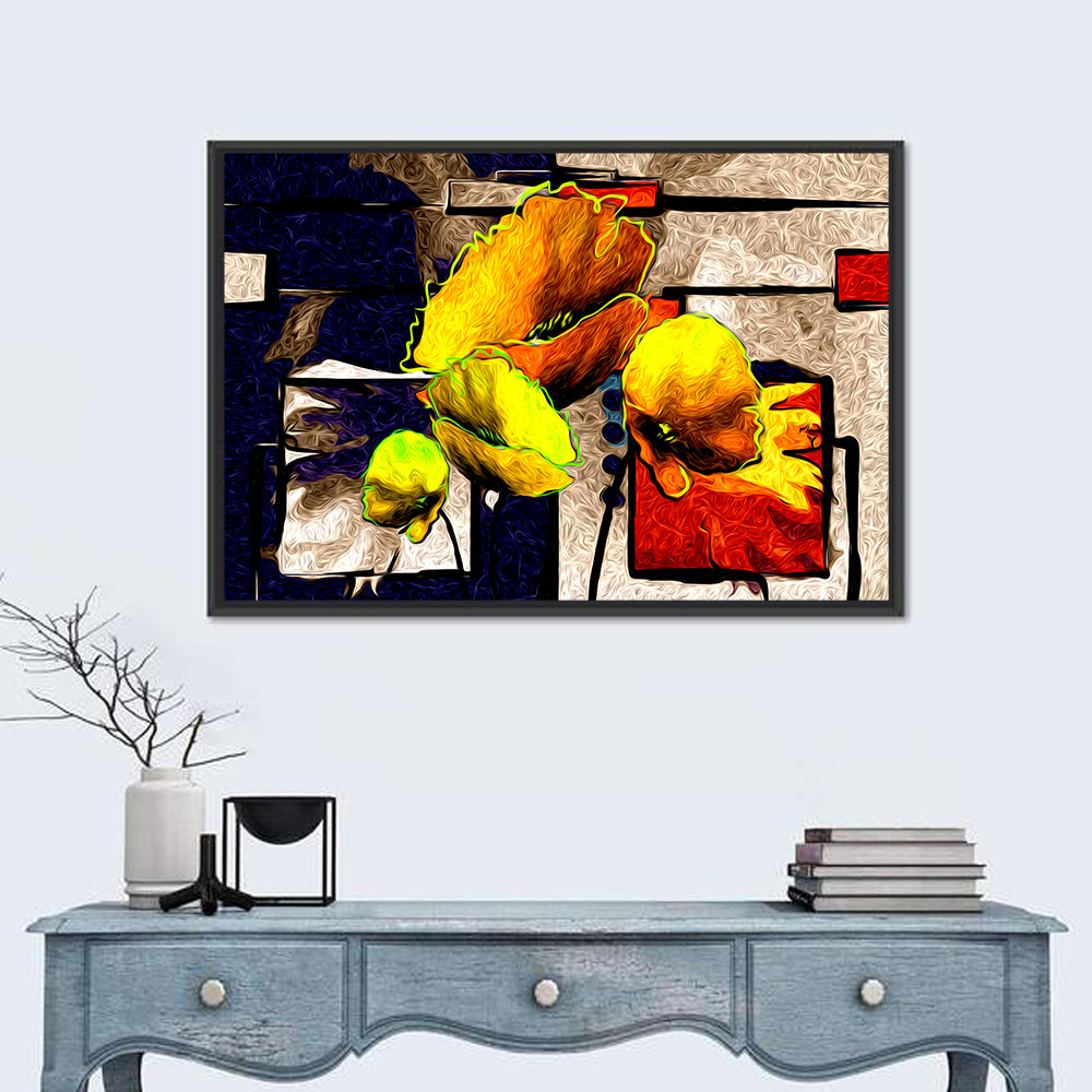 Poppy Grid Oil Painting Wall Art in a room, landscape
