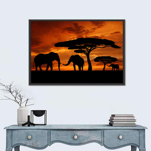 Elephants Family Silhouette Wall Art