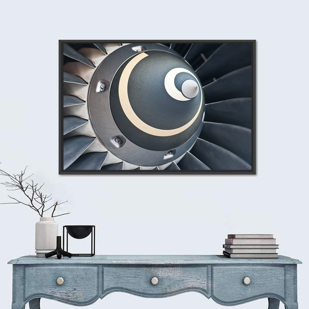 Jet Engine Turbine Spinner Close-up Wall Art in a room, landscape