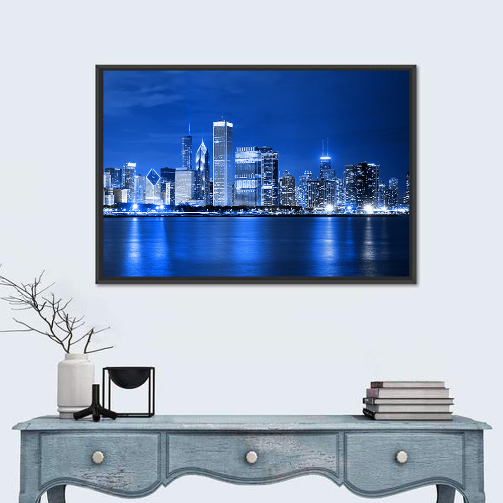 Chicago Financial District Skyline Wall Art in a room, landscape