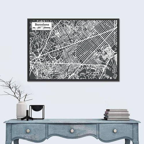 Barcelona Street Grid Map Wall Art