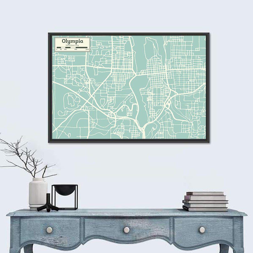 Olympia Street Network Map Wall Art in a room, landscape