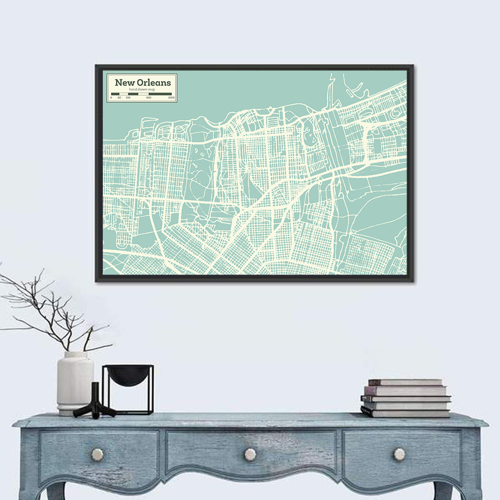 New Orleans Street Grid Map Wall Art in a room, landscape