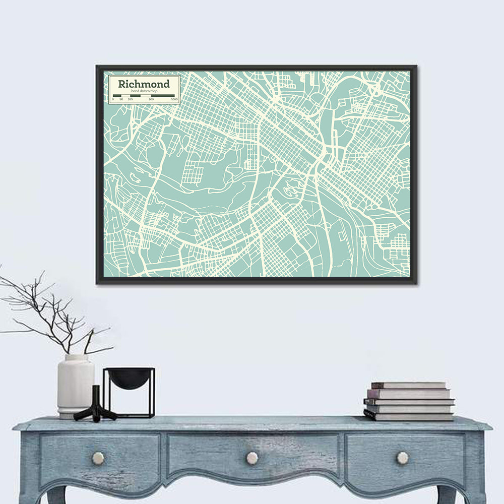 Richmond Teal City Map Wall Art in a room, landscape