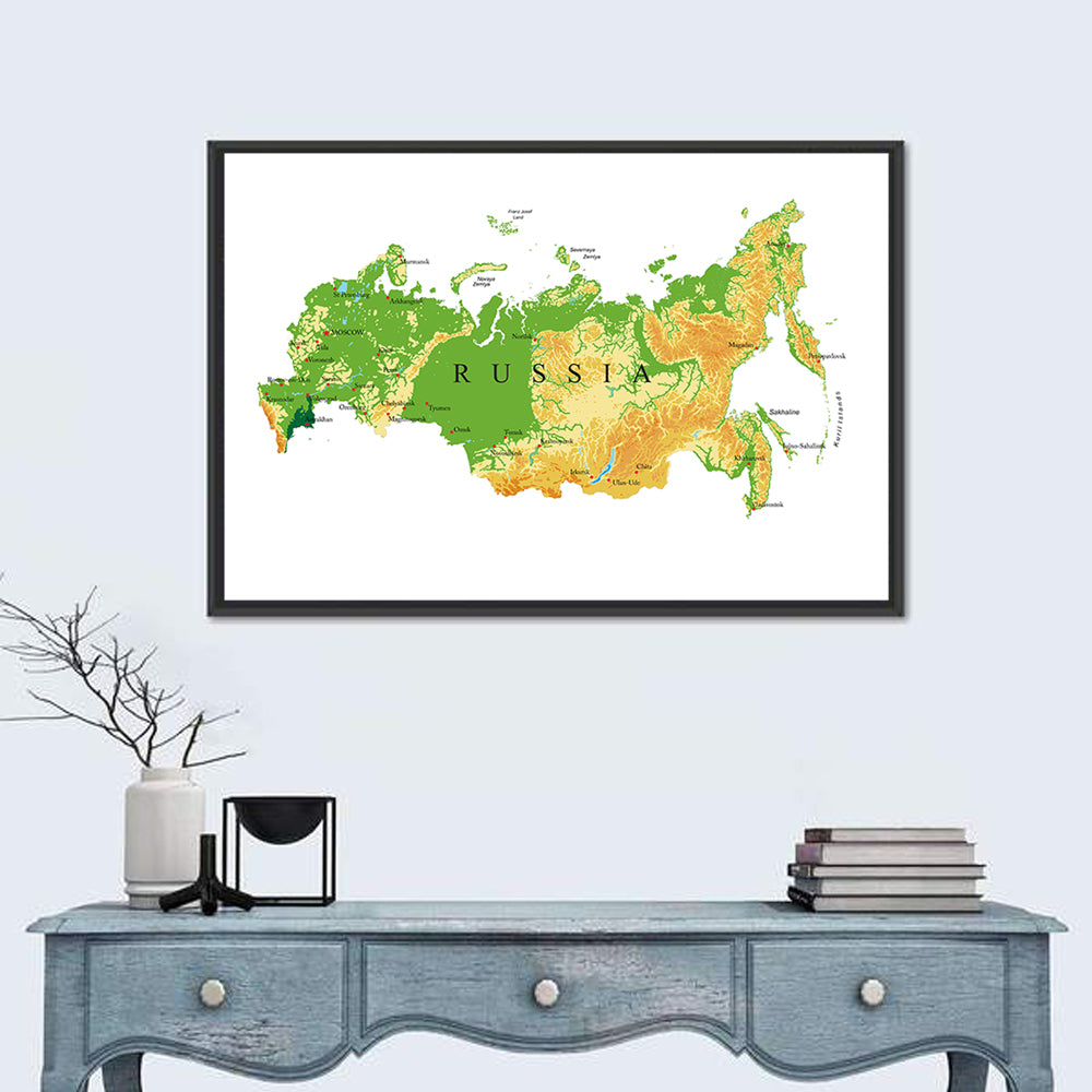 Russia Topographic Relief Map Wall Art in a room, landscape