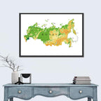 Russia Topographic Relief Map Wall Art