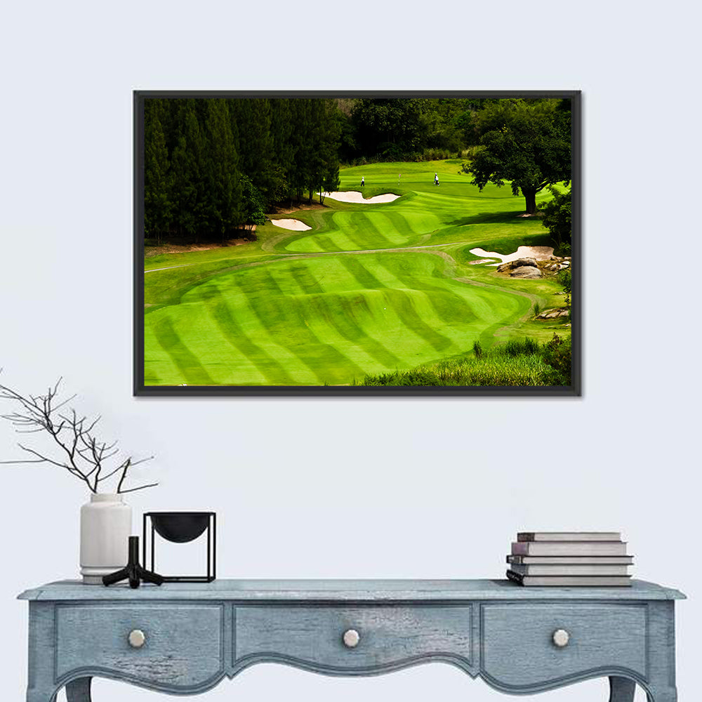 Sloping Golf Fairway with Bunkers Wall Art in a room, landscape