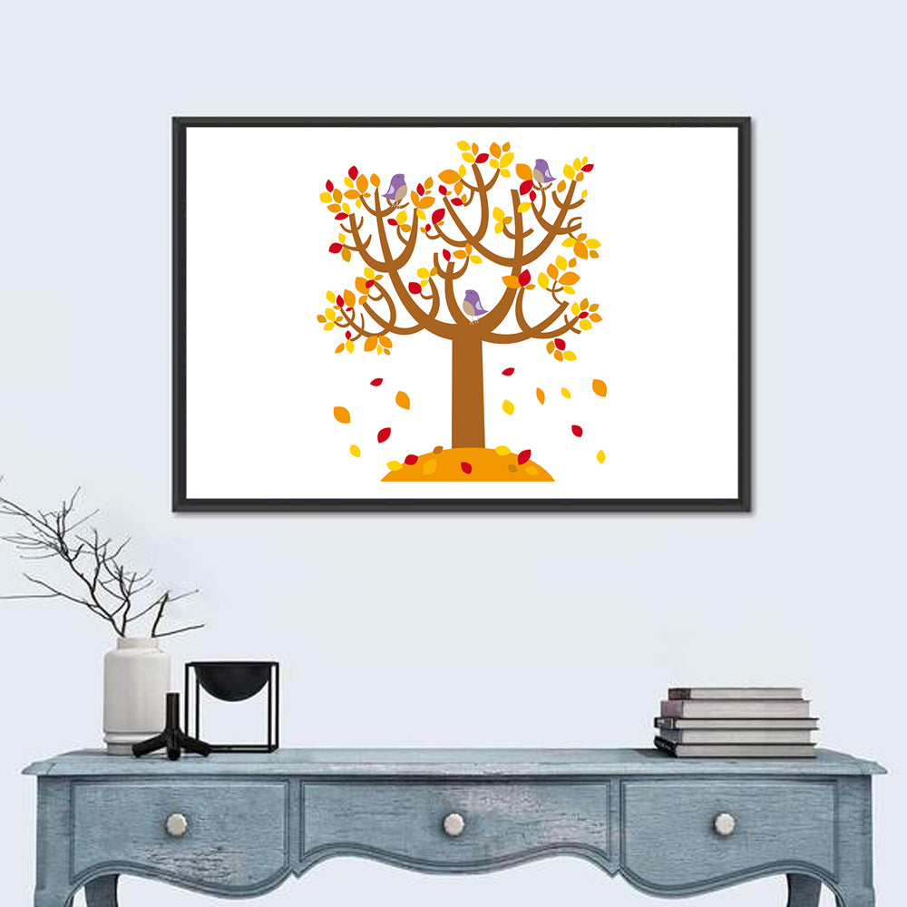 Autumn Tree with Perching Birds Wall Art in a room, landscape